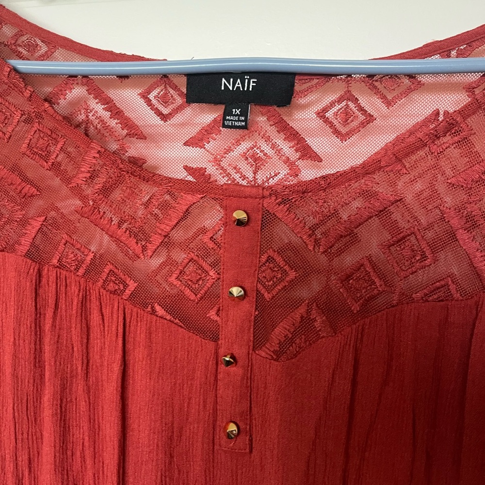 NAIF Red Asymmetrical Ruffled Blouse - Picture 2 of 6